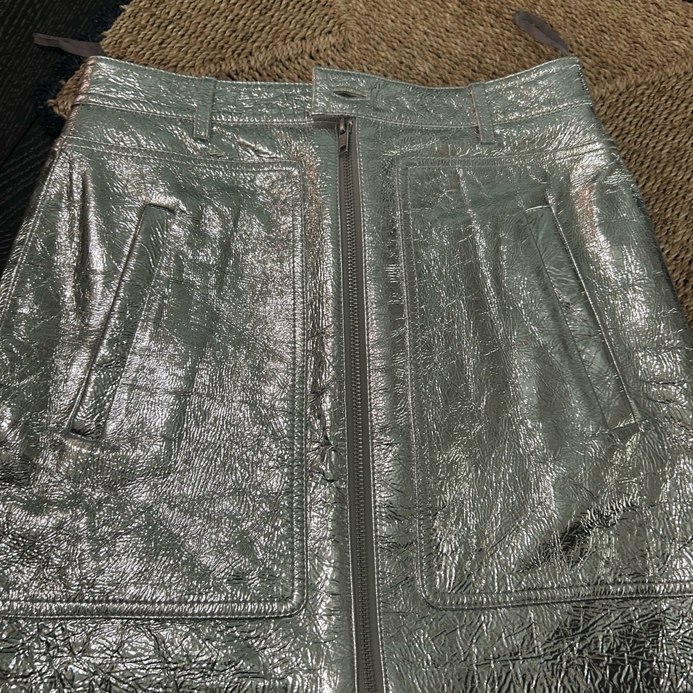 Zadig & Voltaire Shimmering Silver Moto Mini Skirt